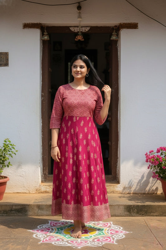 Maroon Flared Ankle-Length Kurti