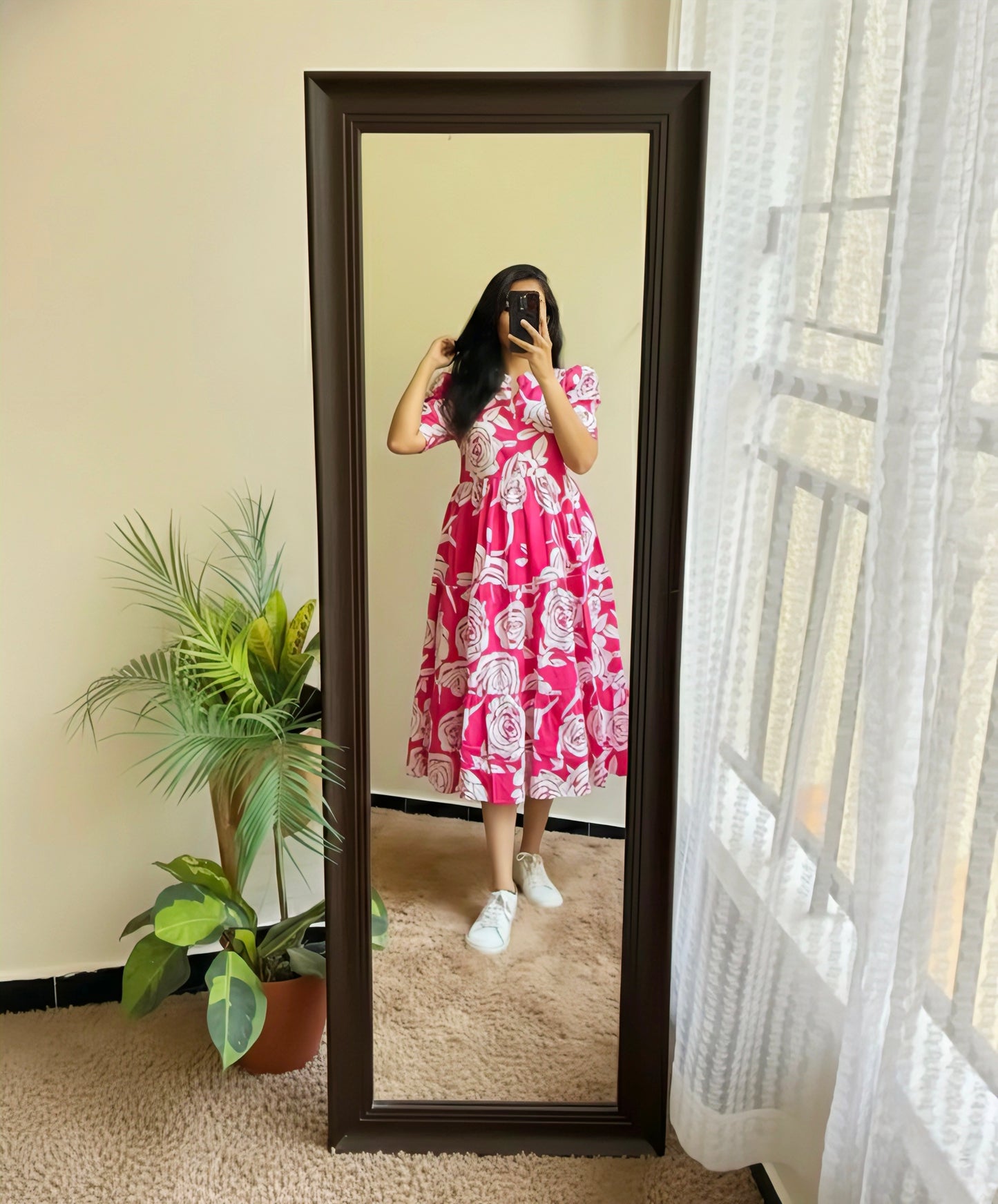 Pink Floral Printed Fit & Flare Dress
