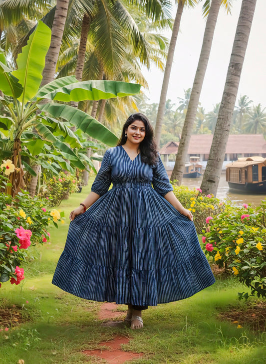 Women's Blue Fit & Flare Maxi Dress