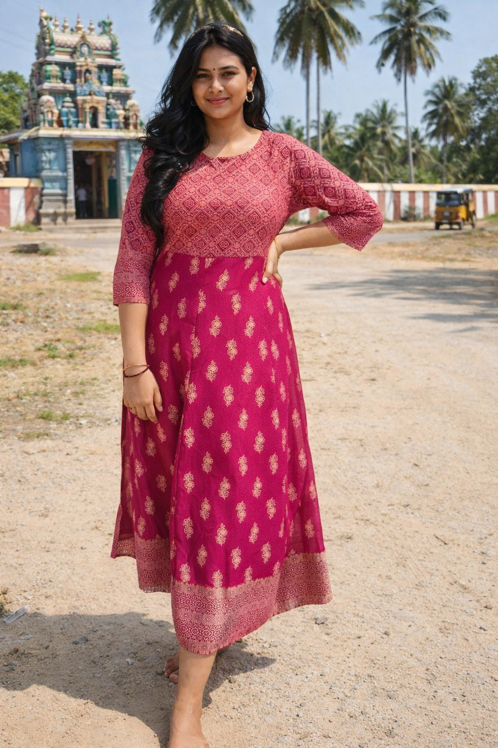 Maroon Flared Ankle-Length Kurti