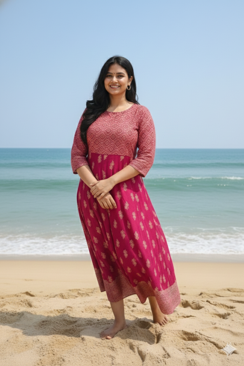 Maroon Flared Ankle-Length Kurti