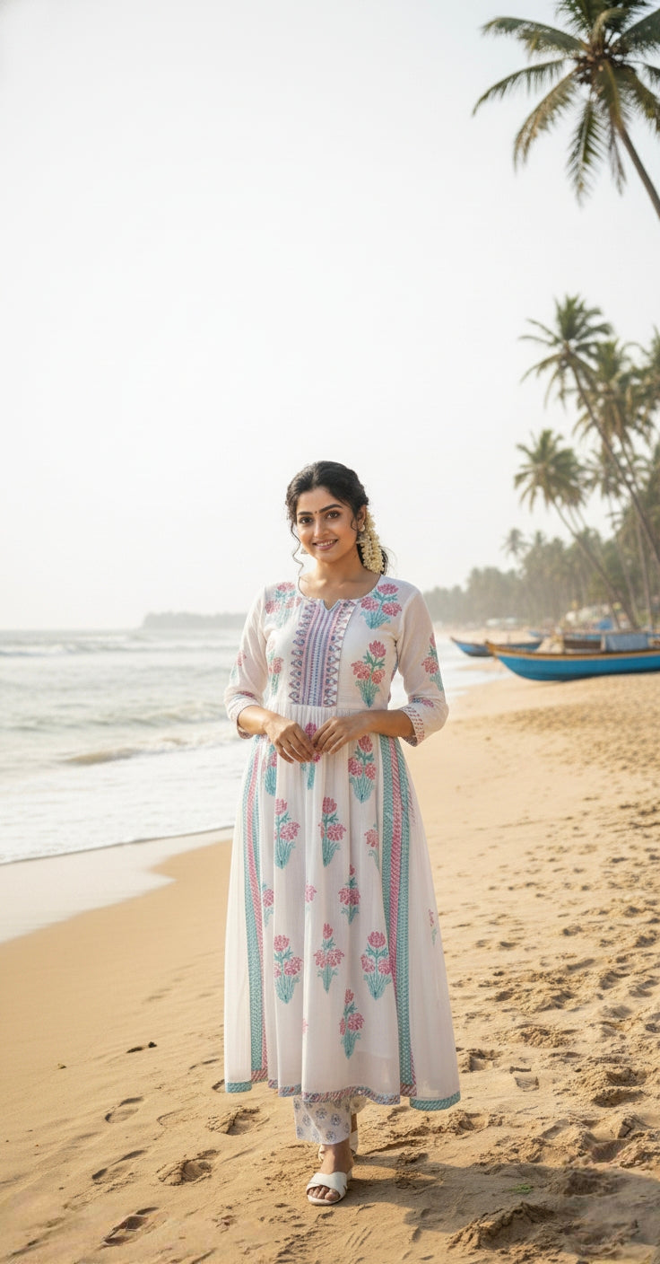 Floral Printed Naira Cut Kurta Set with Pants