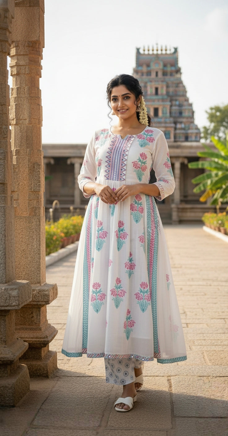 Floral Printed Naira Cut Kurta Set with Pants