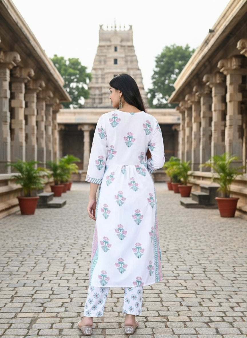 Floral Printed Naira Cut Kurta Set with Pants
