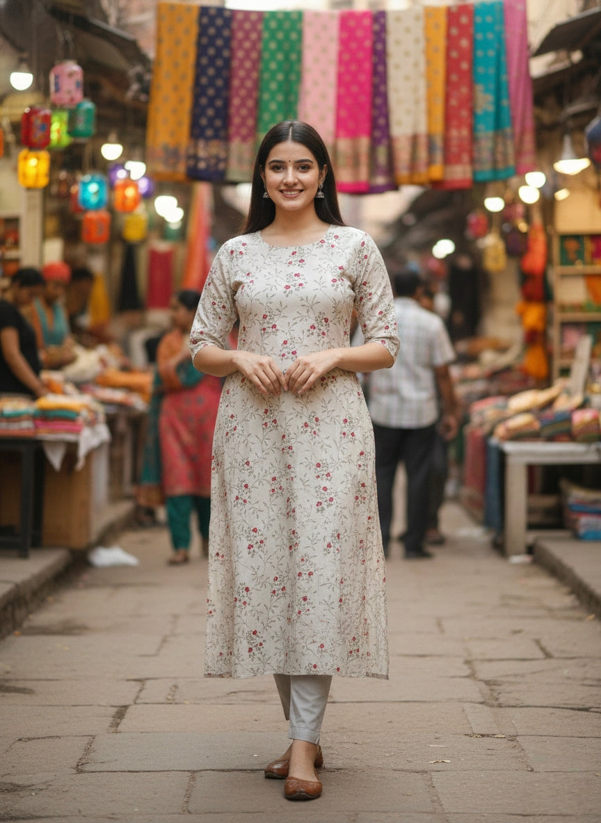 Floral Crepe A-Line Kurti