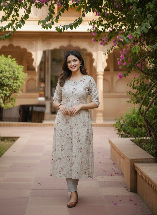 Floral Crepe A-Line Kurti