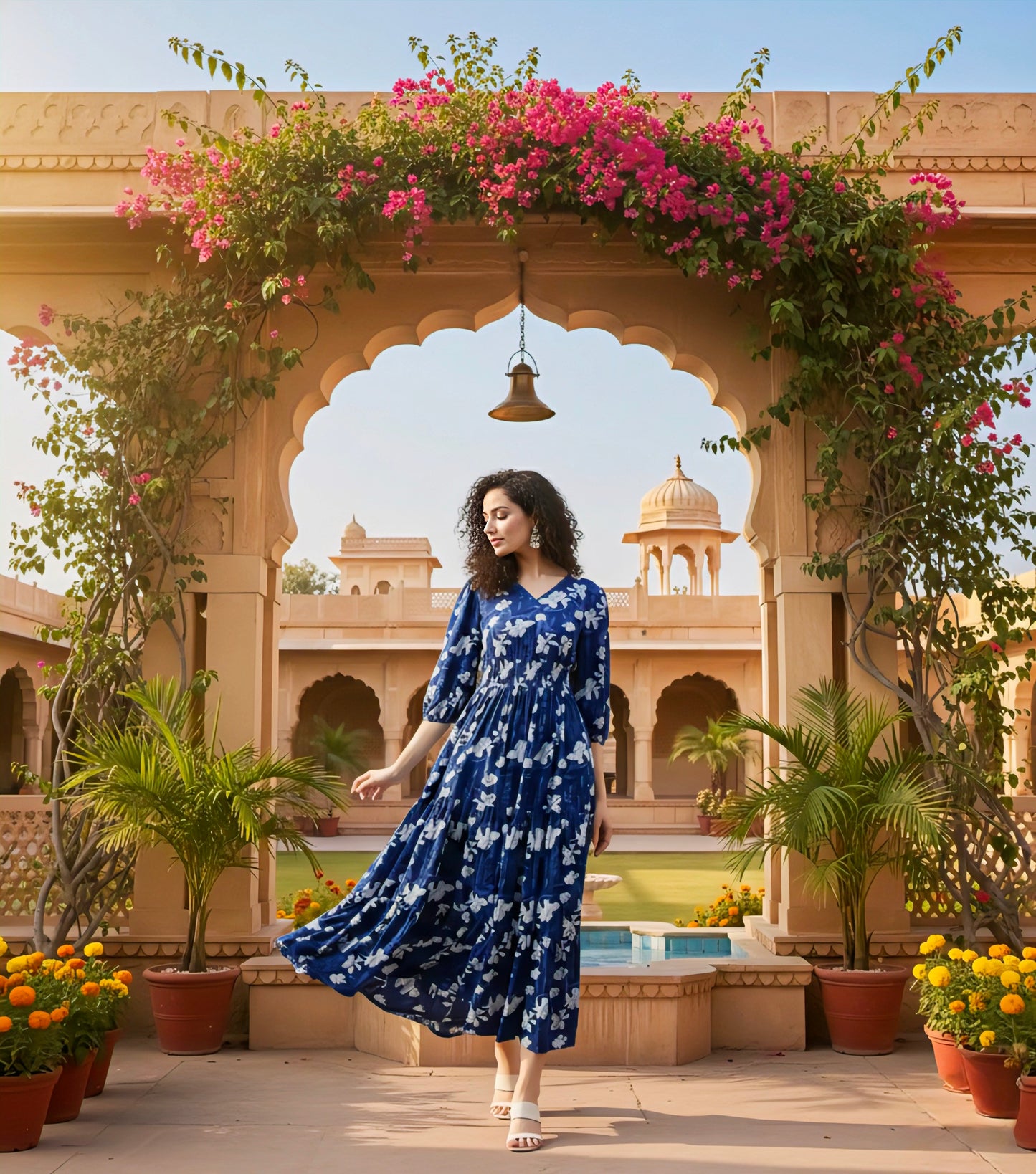 Women's Blue Fit & Flare Maxi Dress