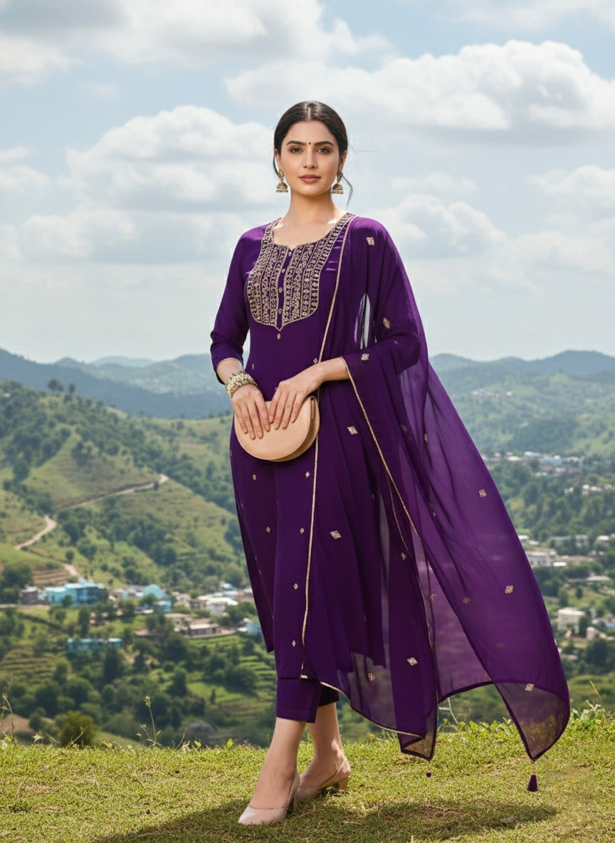 Women’s Embroidered Kurta Set with Dupatta