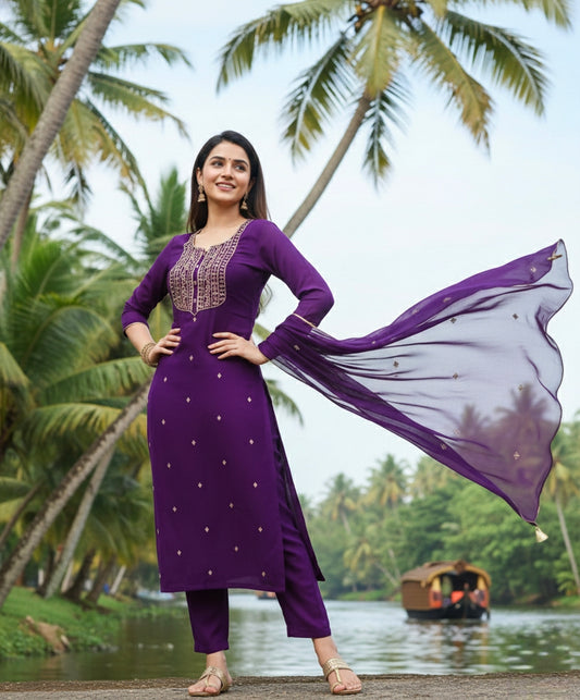 Women’s Embroidered Kurta Set with Dupatta