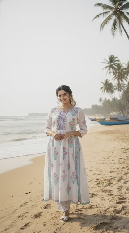 Floral Printed Naira Cut Kurta Set with Pants